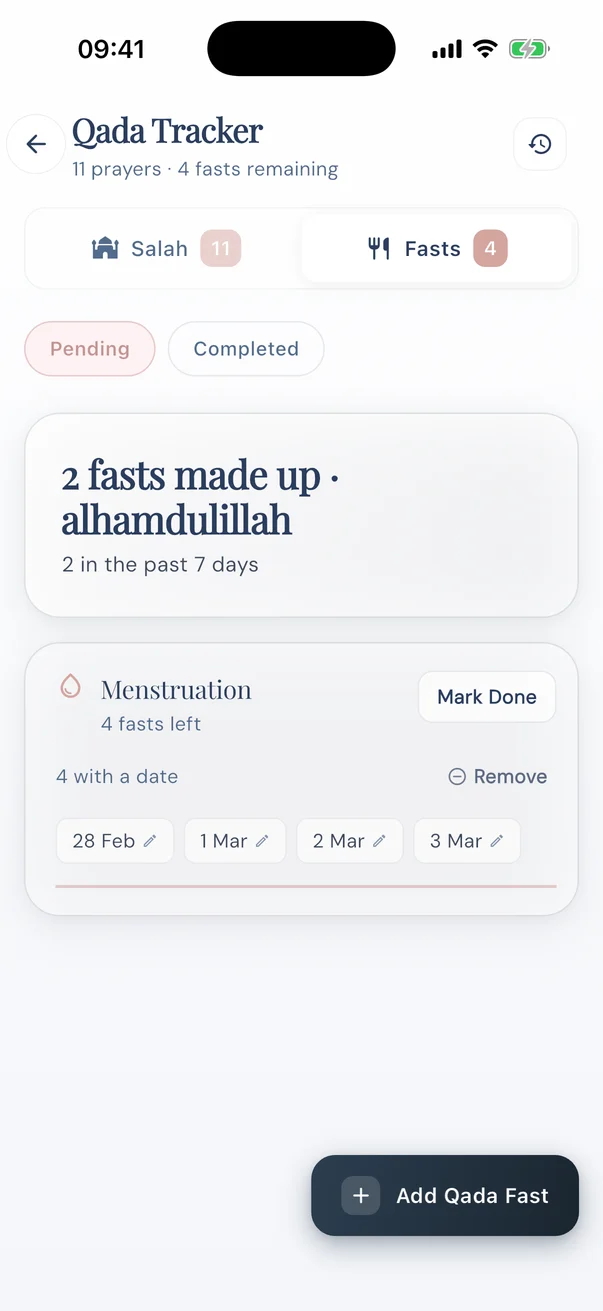 Qada tracker: 2 fasts made up